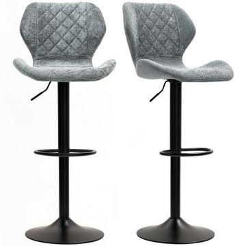 Lot de 2 tabourets de bar, chaise de bar rembourrée avec dossier, aspect chenille, structure en acier, chaises de cuisine réglables en hauteur avec repose-pieds, tabouret de comptoir rotatif à 360° pour cuisine, salon, gris foncé