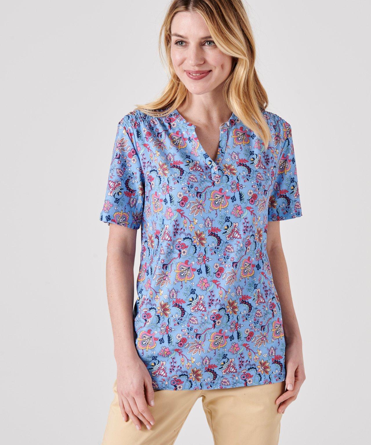 Image of Weich Fliessende Crêpe-bluse Damen Blau 42/44