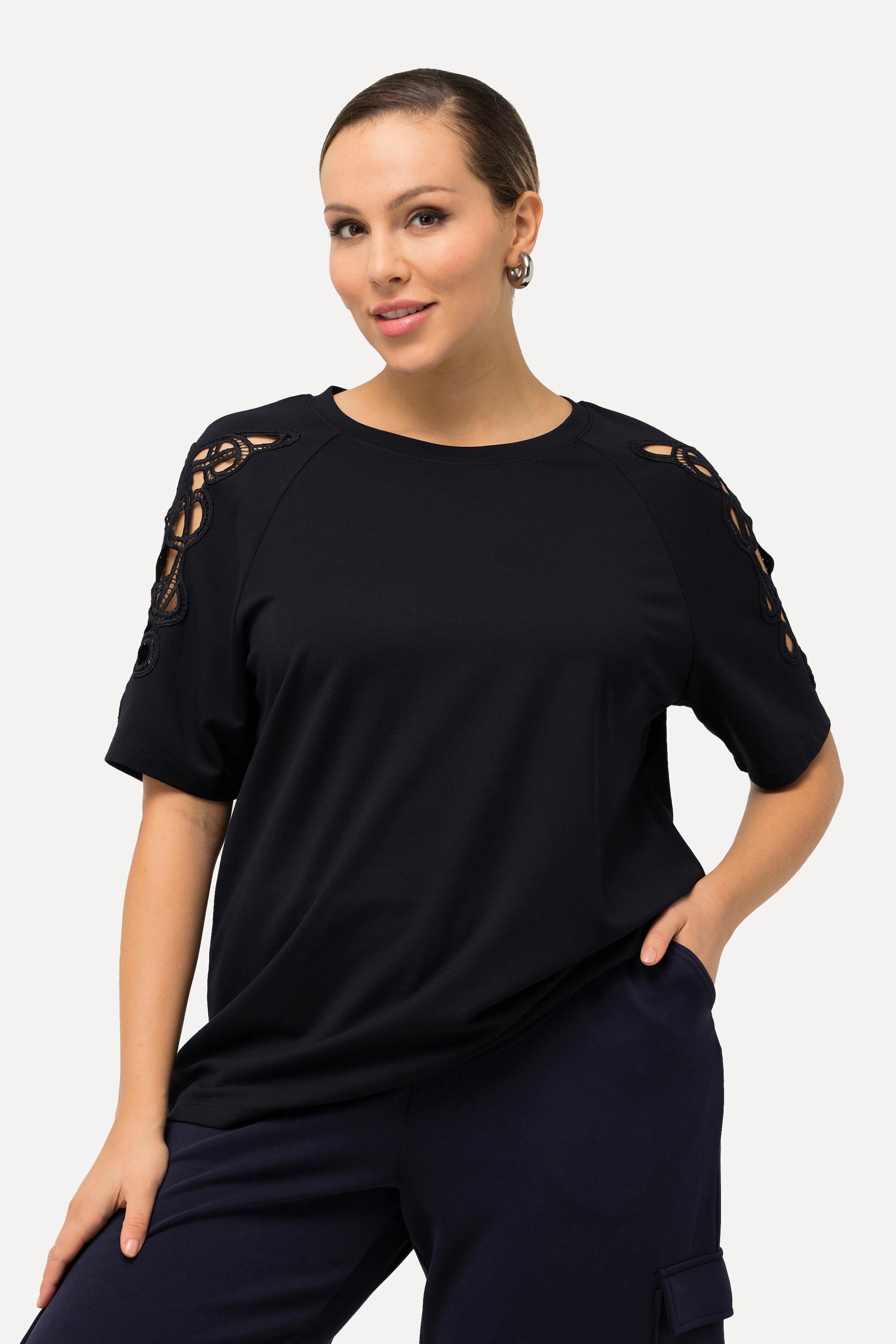 Ulla Popken  Felpa con pizzo, scollo a girocollo e mezze maniche raglan 