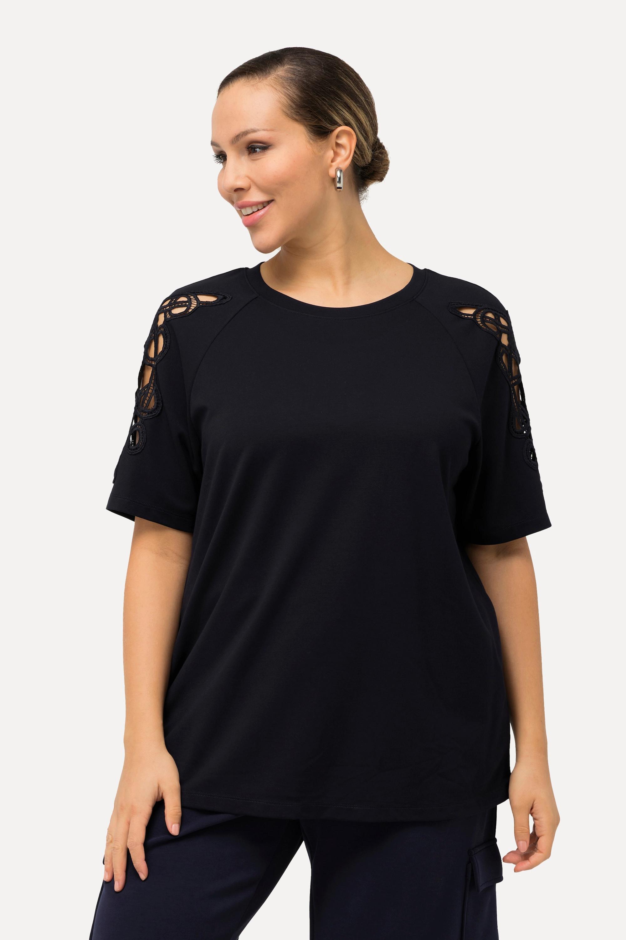 Ulla Popken  Felpa con pizzo, scollo a girocollo e mezze maniche raglan 