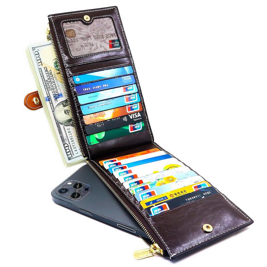Only-bags.store Echtes Leder Portemonnaie mit RFID Blockierung und Reissverschluss  