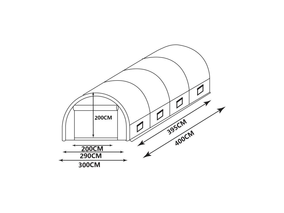 Vente-unique Foliengewächshaus Folientunnel - 12 m² - 400 x 300 x 200 cm - Stahl - IPOMEA  