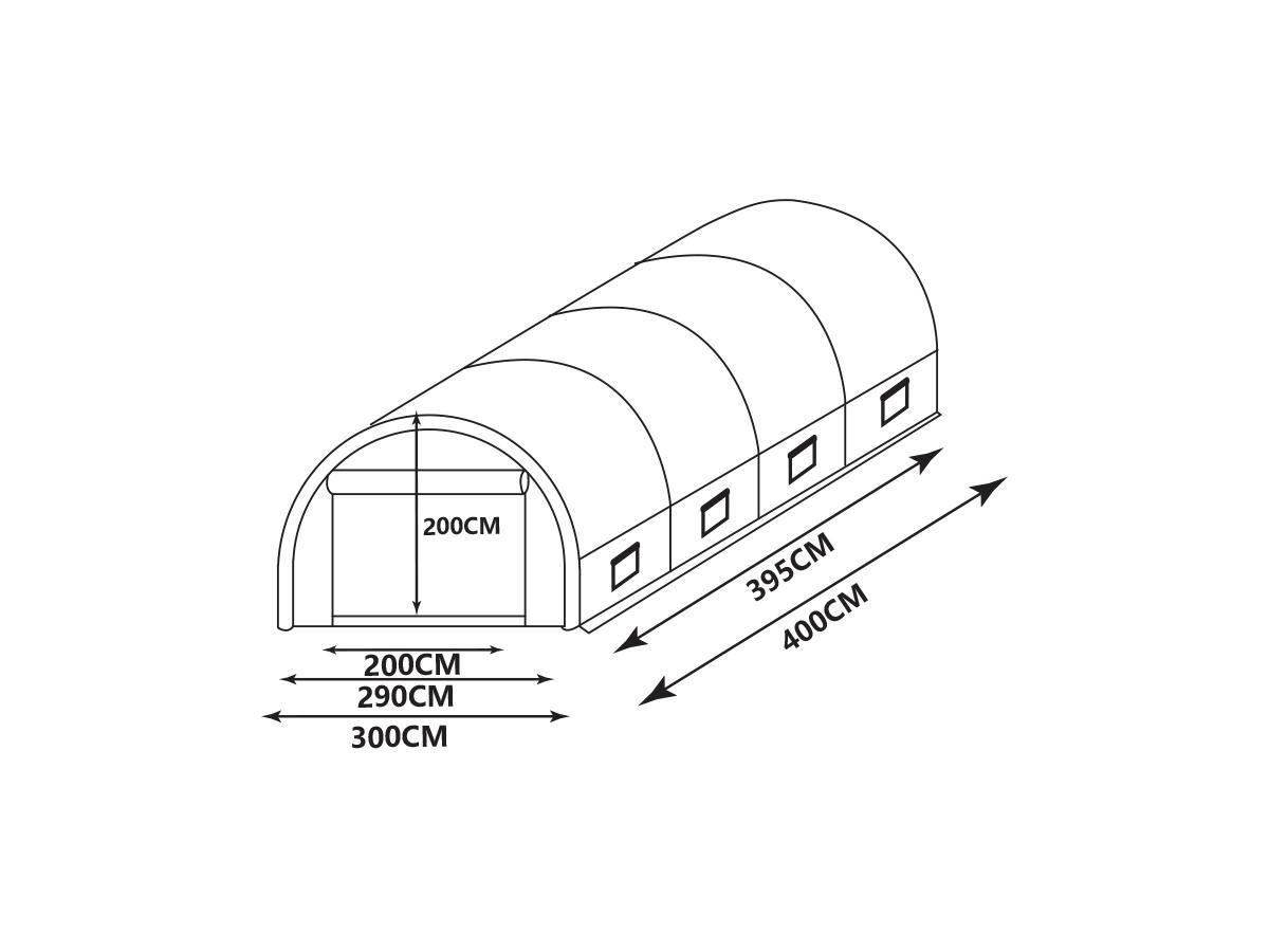 Vente-unique Serre tunnel avec structure en acier 12 m² - L300 x l400 x H200 cm - IPOMEA  