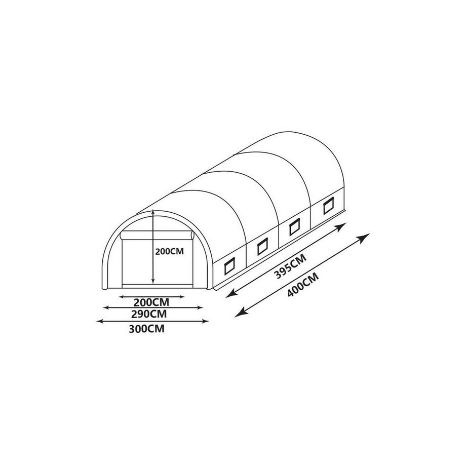 Vente-unique Serre tunnel avec structure en acier 12 m² - L300 x l400 x H200 cm - IPOMEA  