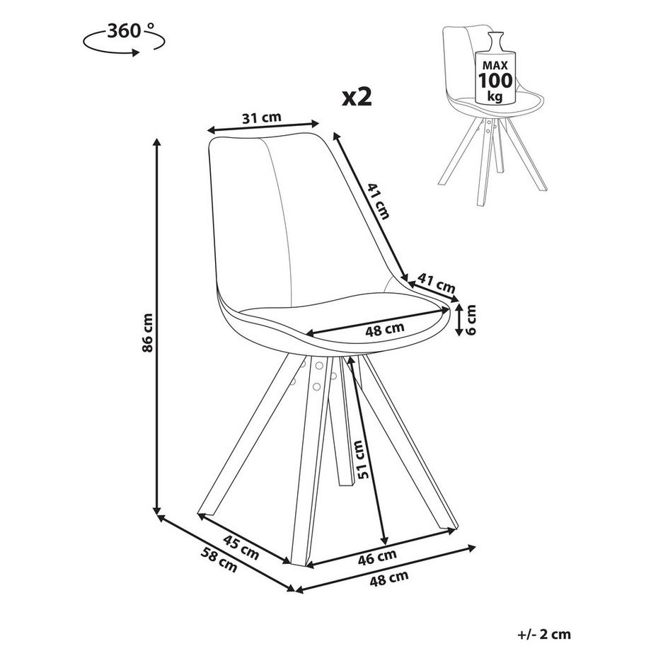 Beliani Esszimmerstuhl 2er Set aus Stoff Skandinavisch HEDLEY  