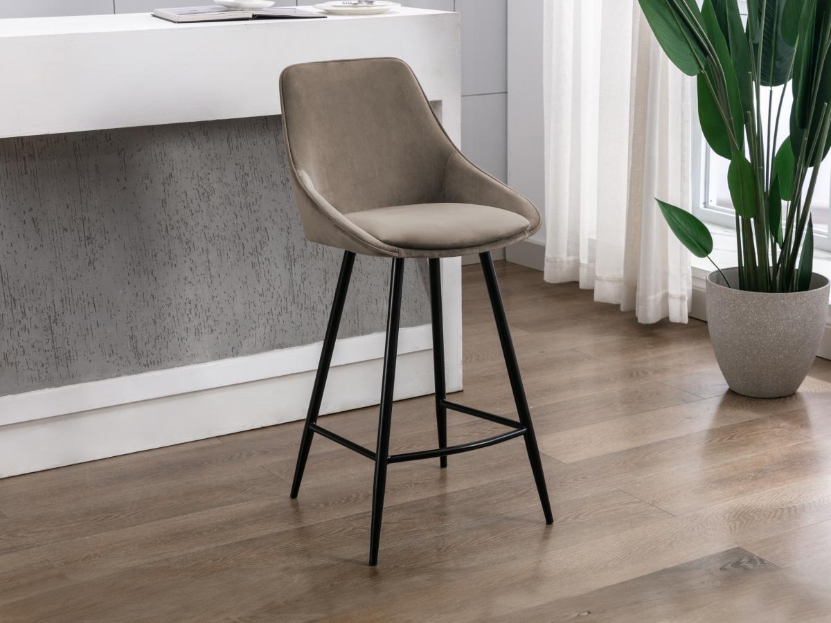 Vente-unique Sgabello da bar Velluto Tortora Lotto di 2 MASURIE  