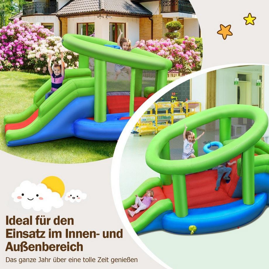 Northix  Aufblasbare Schnecke Hüpfburg mit 2 Rutschen & Basketballkorb 410 x 190 x 197 cm 