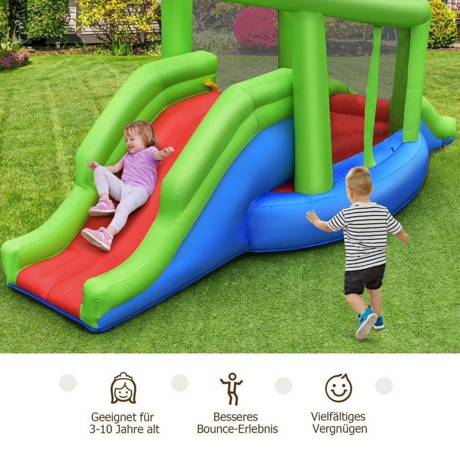 Northix  Aufblasbare Schnecke Hüpfburg mit 2 Rutschen & Basketballkorb 410 x 190 x 197 cm 