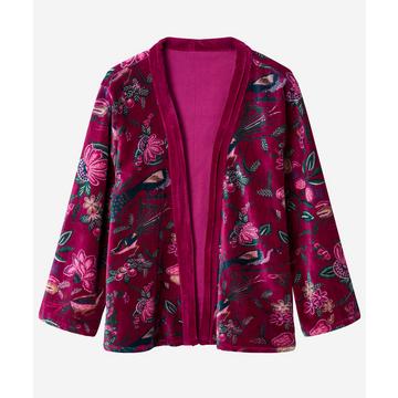 Samt-Kimono mit herbstlichem Muster