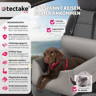 Tectake  Hundeautositz Milow, gepolstert, mit Sicherheitsleine 