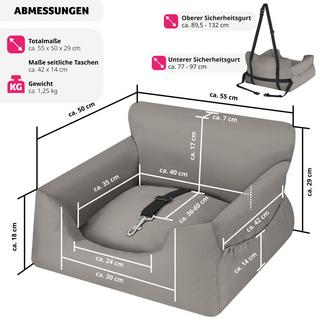 Tectake  Hundeautositz Milow, gepolstert, mit Sicherheitsleine 