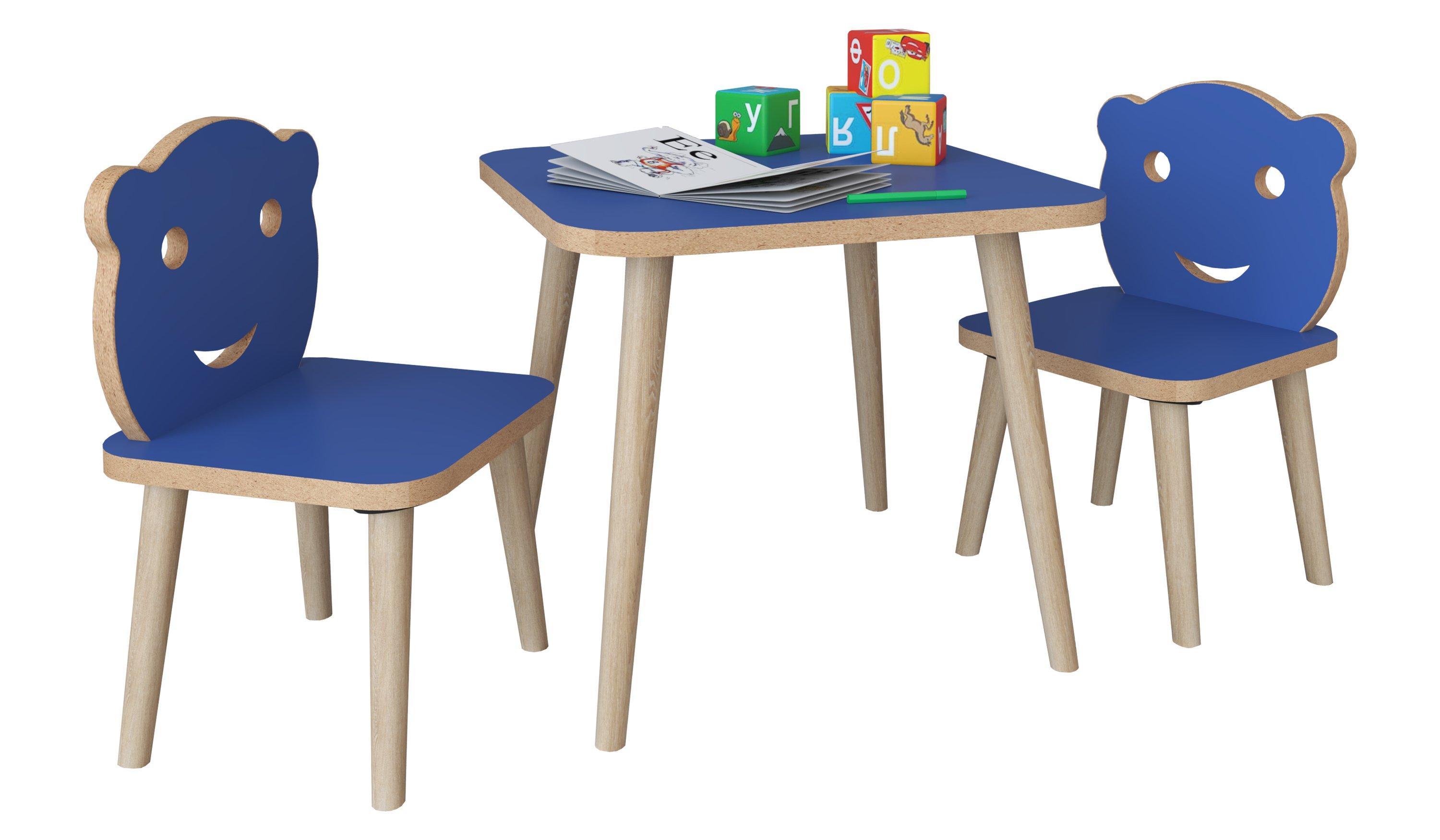 Image of 3-tlg. Sitzgruppe Kinderzimmer Kindermöbel Tisch Stuhl Kinder Lilula Unisex Blau Bunt ONE SIZE