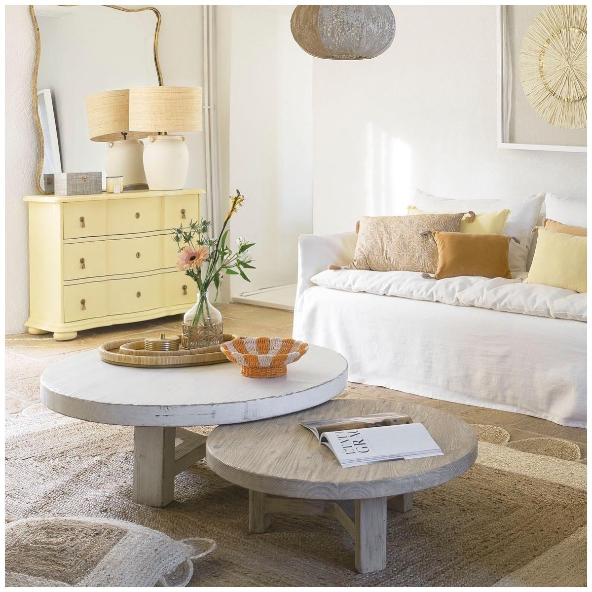 Blanc d'Ivoire Tavolino Bao in legno di olmo riciclato naturale 105  