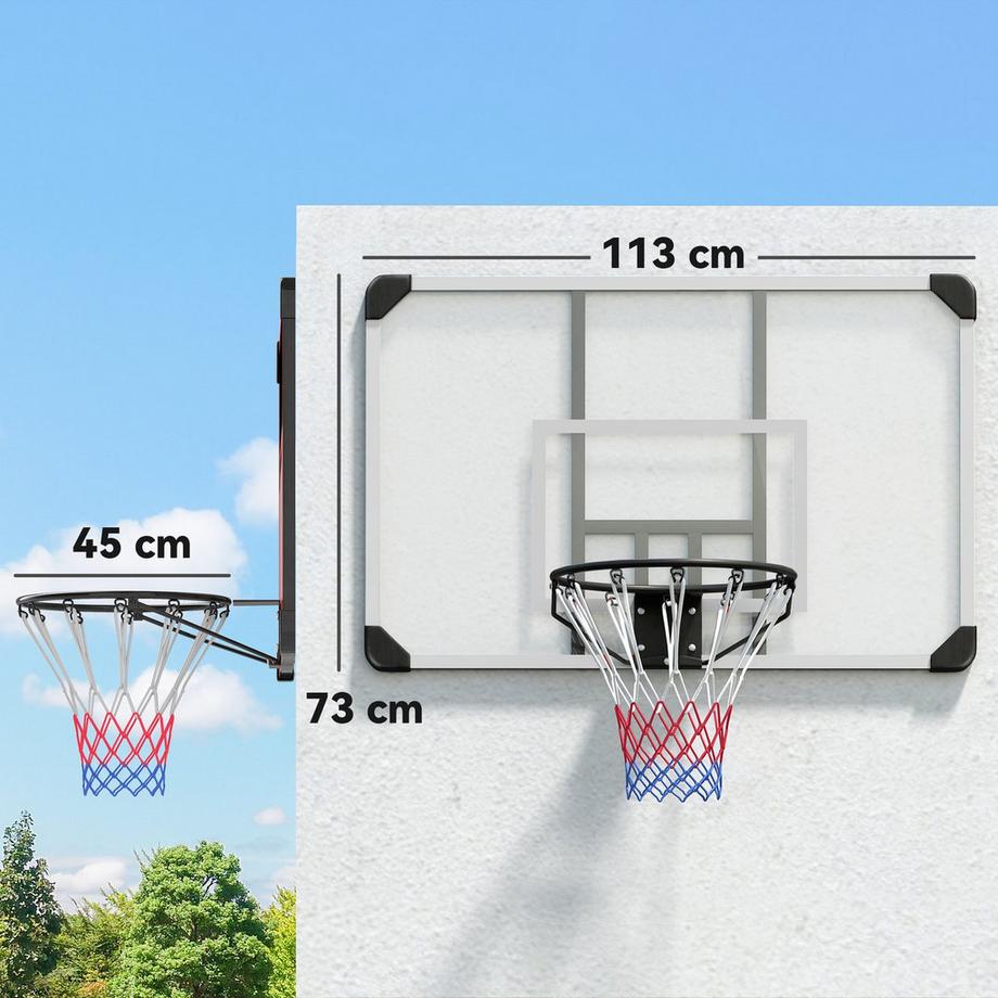 Northio  Basketballkorb Wandmontage mit Basketballbrett und Netz 113 x 61 x 73 cm aus Stahl für Outdoor Aktivitäten in Weiß 