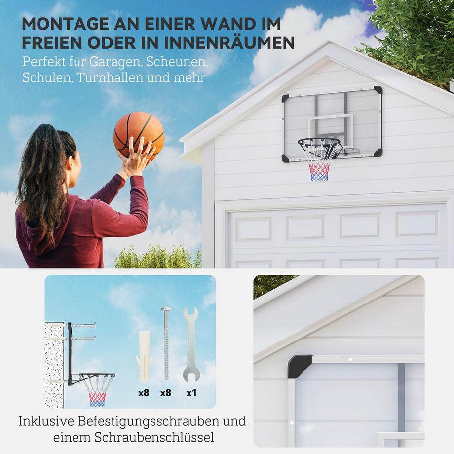 Northio  Basketballkorb Wandmontage mit Basketballbrett und Netz 113 x 61 x 73 cm aus Stahl für Outdoor Aktivitäten in Weiß 