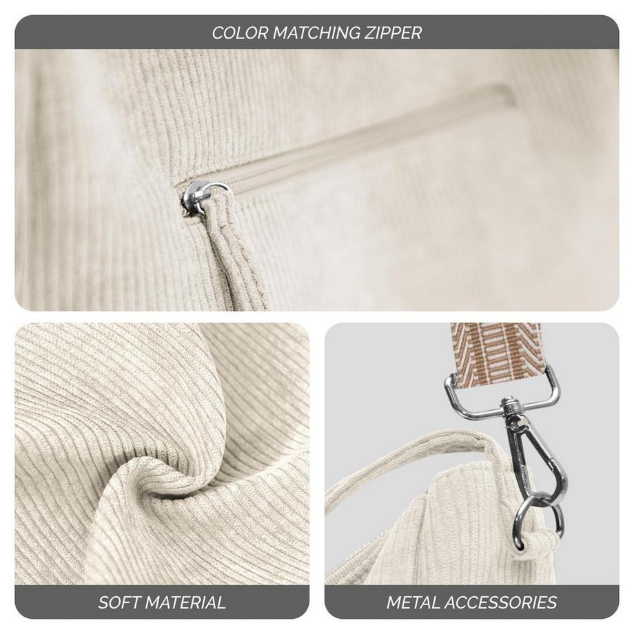 Only-bags.store Sac à bandoulière en velours côtelé avec fermeture éclair grand cabas sac à main  