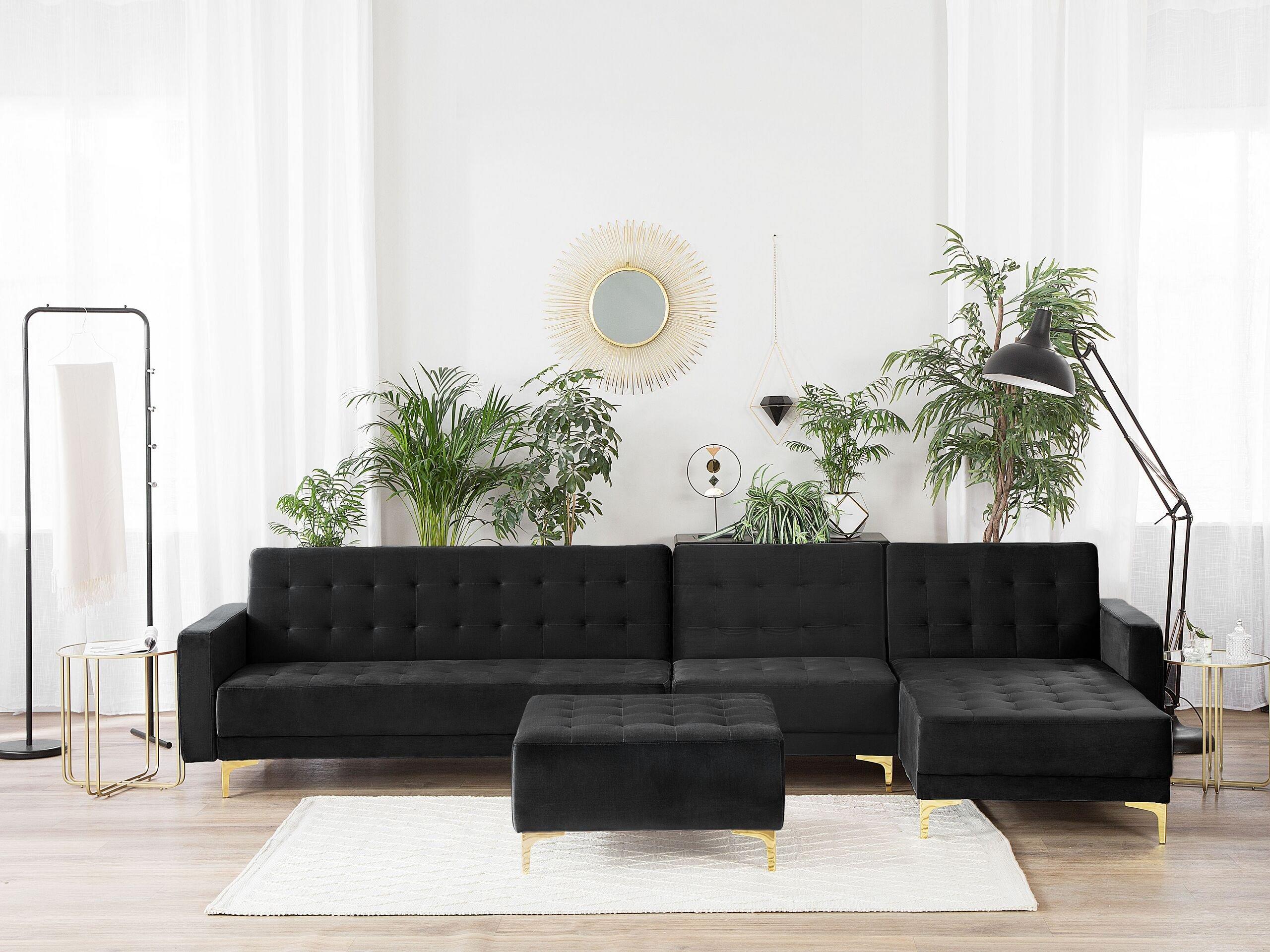 Beliani Ecksofa mit Ottomane aus Samtstoff Modern ABERDEEN  