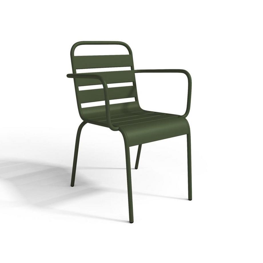 Vente-unique Garten-Essgruppe: Tisch D. 110 cm + 4 stapelbare Sessel - Metall - Khaki - MIRMANDE von MYLIA  