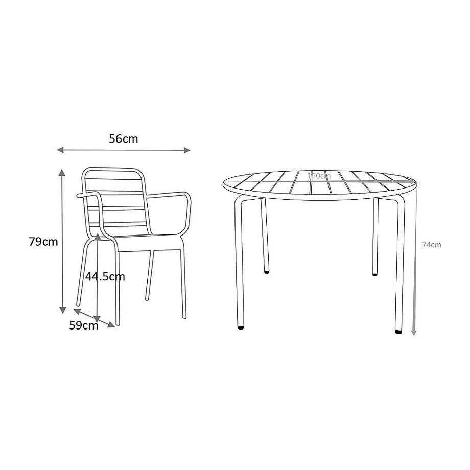 Vente-unique Salle à manger de jardin en métal - une table D.110cm et 4 fauteuils empilables - Kaki - MIRMANDE de MYLIA  