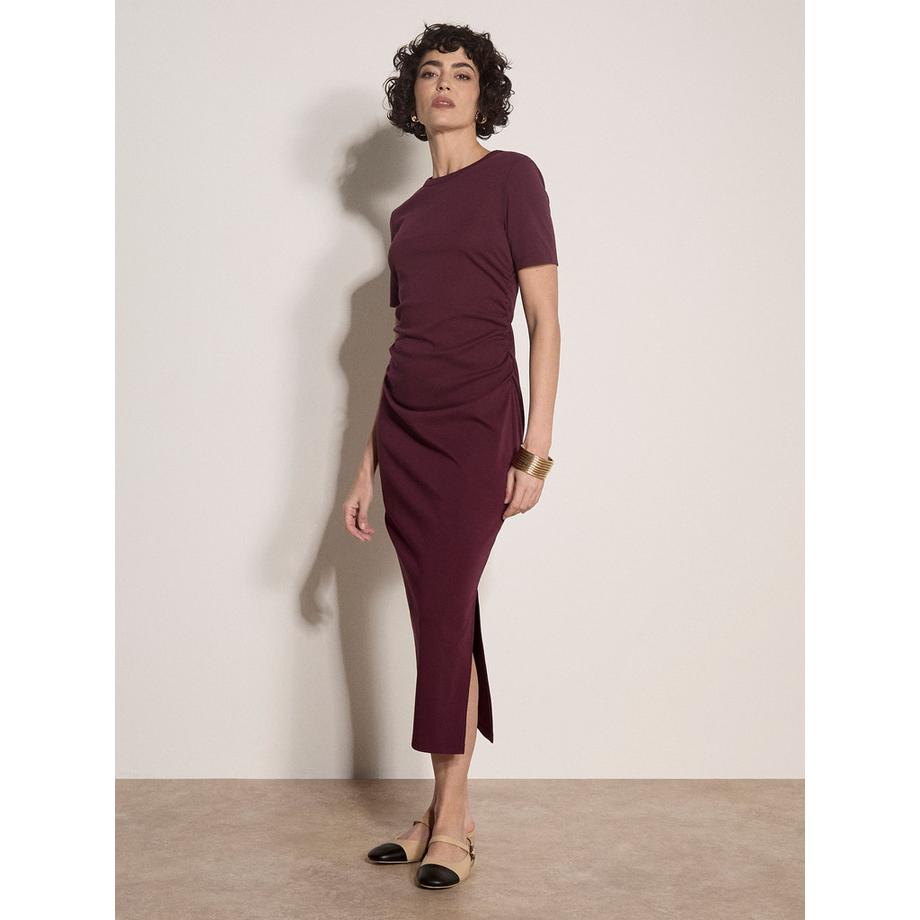 Robe longue en coton froncée