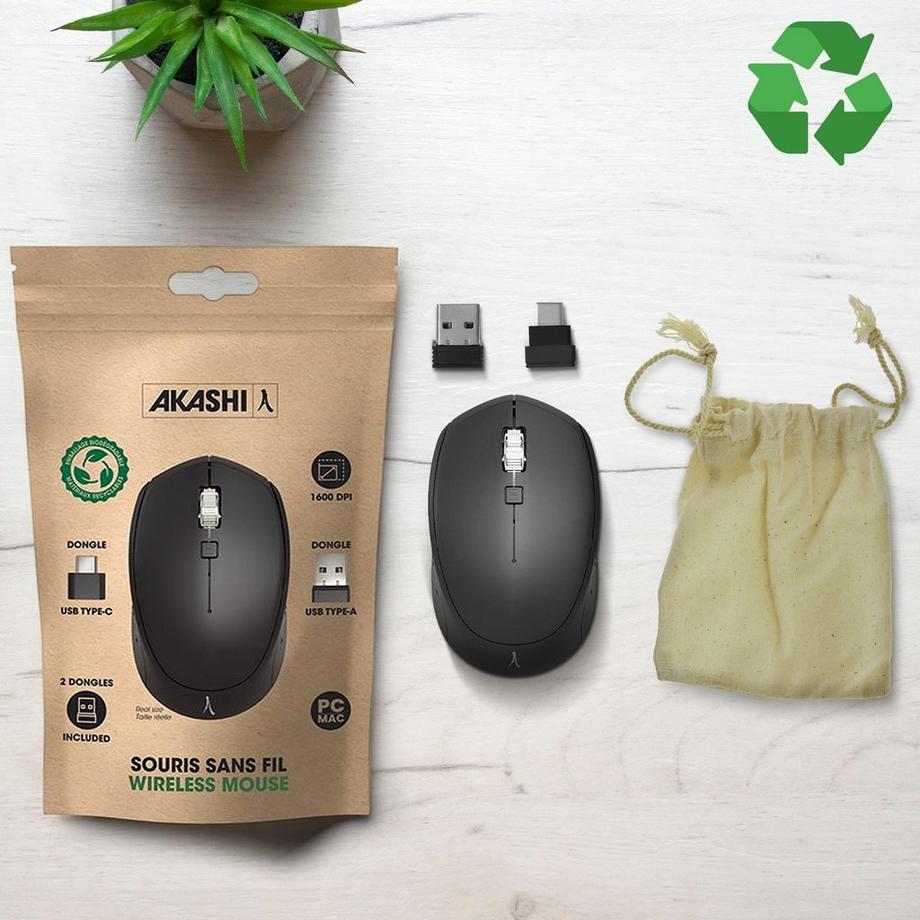 Akashi  Souris Sans Fil + Adaptateurs USB/USB-C 