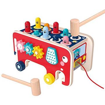 Banc de frappe en bois avec 2 maillets, jeu de marteau à partir de 1 an, banc de frappe, jeu d'éléphant, jouets en bois pour l'éducation des jeunes enfants, cadeaux pour garçons et filles