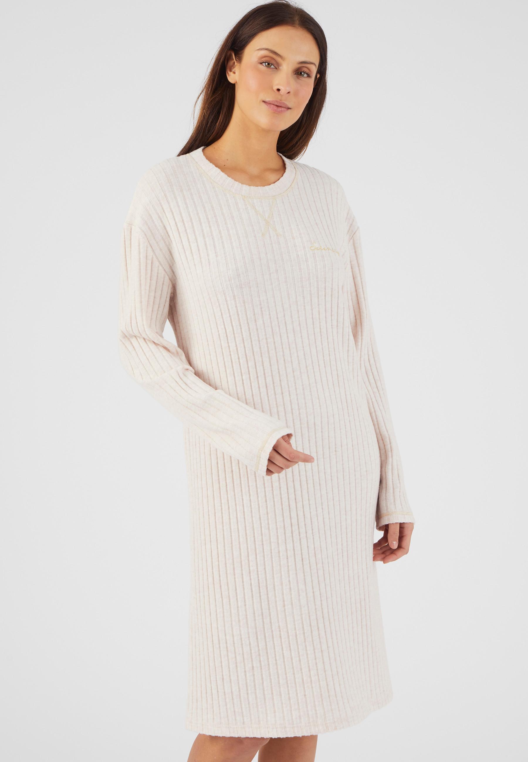 Image of Freizeitkleid Aus Fließendem Rippstrick Thermolactyl Damen Creme 50/52