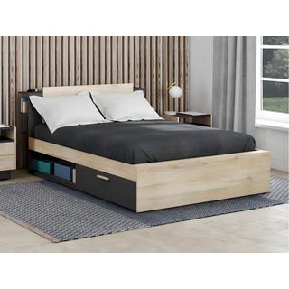 Vente-unique Letto 140 x 200 cm con vani portaoggetti Naturale e Nero + Doghe + Materasso - ERALIA  