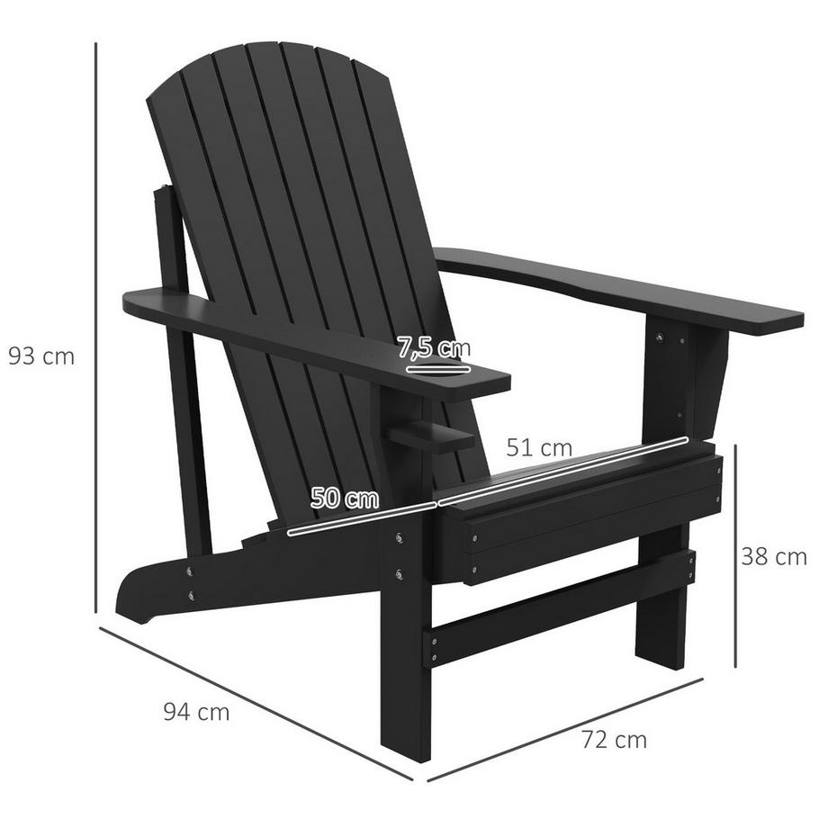 Northio Chaise de jardin Adirondack avec porte-gobelet, bois massif, noir, 72,5 x 97 x 93 cm, idéale pour le jardin et le balcon  