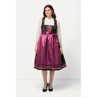 Ulla Popken  Dirndl, Blüten, Pailletten, Carree-Ausschnitt, ärmellos 