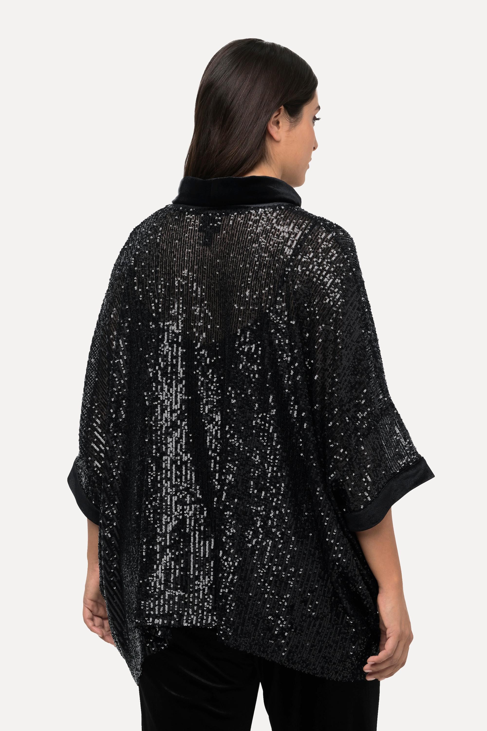 Ulla Popken  T-shirt oversized à paillettes, col roulé et manches courtes 