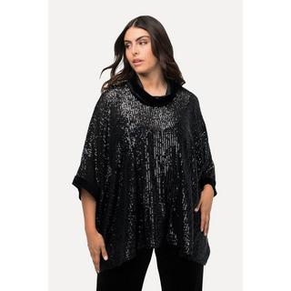 Ulla Popken  T-shirt oversized à paillettes, col roulé et manches courtes 