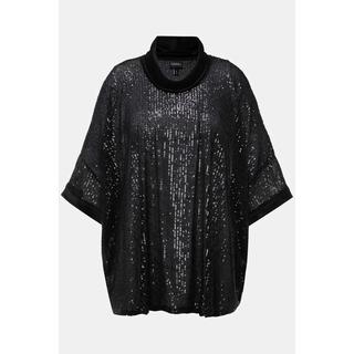 Ulla Popken  T-shirt oversized à paillettes, col roulé et manches courtes 