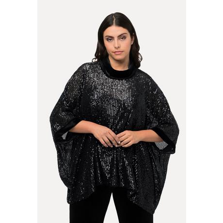 Ulla Popken  T-shirt oversized à paillettes, col roulé et manches courtes 