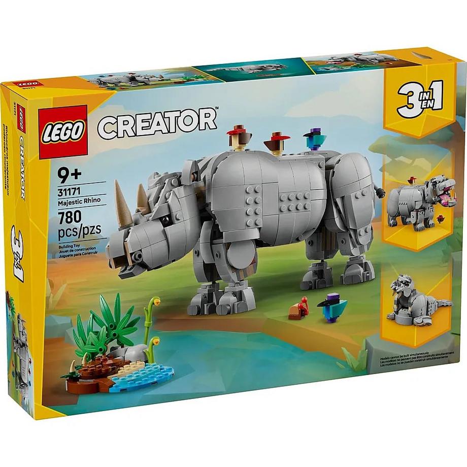 LEGO®  Animaux sauvages 3-en-1 : Le rhinocéros majestueux avec des oiseaux 