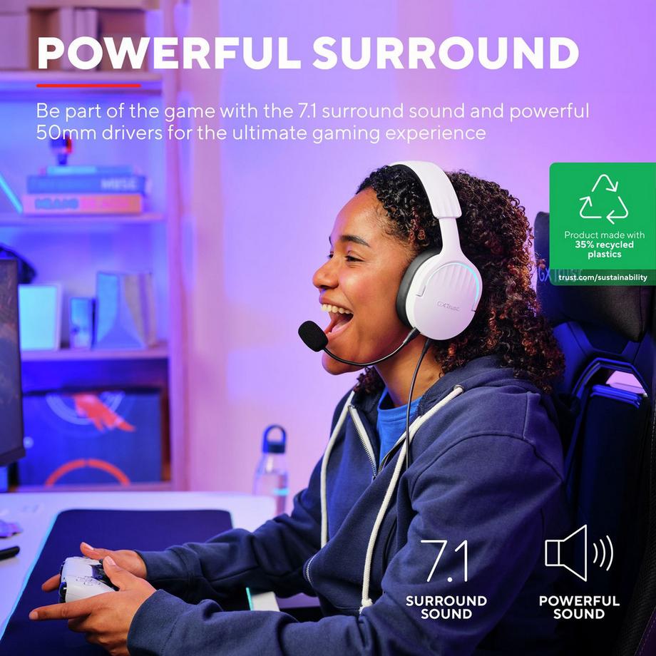 Trust Computer  Cuffie da gioco Fayzo GXT 490W 7.1 USB Eco bianche 