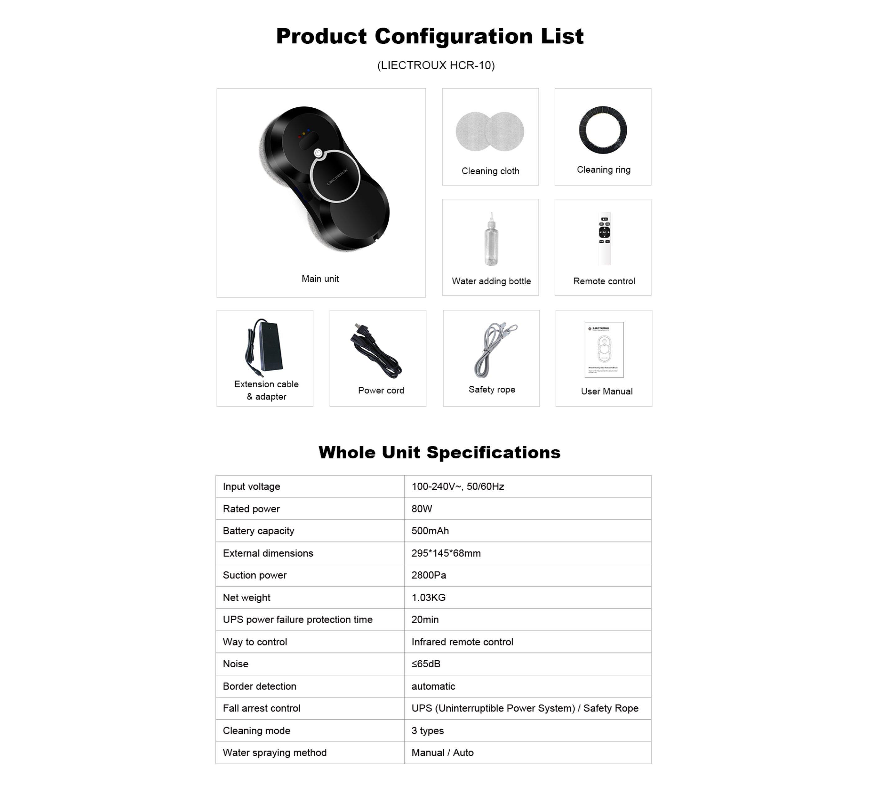 Blue Chilli Fensterreiniger HCR-10 mit Fernbedienung, 80 W, 5600 PA, Saugleistung, Grenzerkennung, Absturzsicherung  