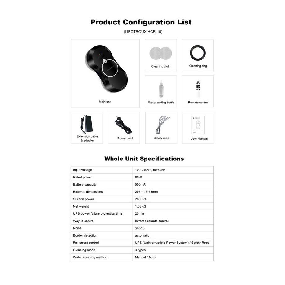 Blue Chilli Fensterreiniger HCR-10 mit Fernbedienung, 80 W, 5600 PA, Saugleistung, Grenzerkennung, Absturzsicherung  