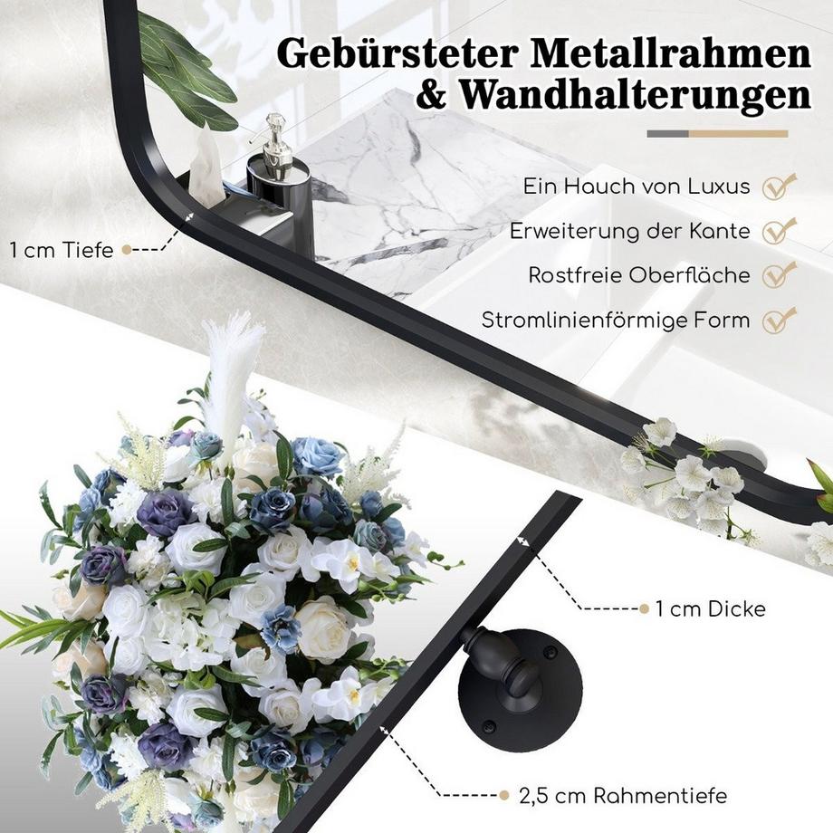 76,5 x 56 cm metallgerahmtes Wandspiegel kippbarer Badzimmerspiegel mit Wandhalterung Schwarz