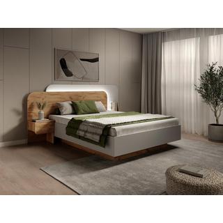 Vente-unique Letto con comodini 160 x 200 cm Con LED  Naturale e Bianco + Rete  - DESADO  