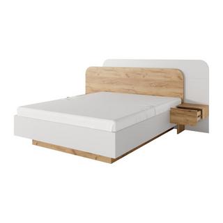 Vente-unique Bett mit Nachttischen + Lattenrost - 160 x 200 cm - Mit LED-Beleuchtung - Holzfarben & Weiß - DESADO  