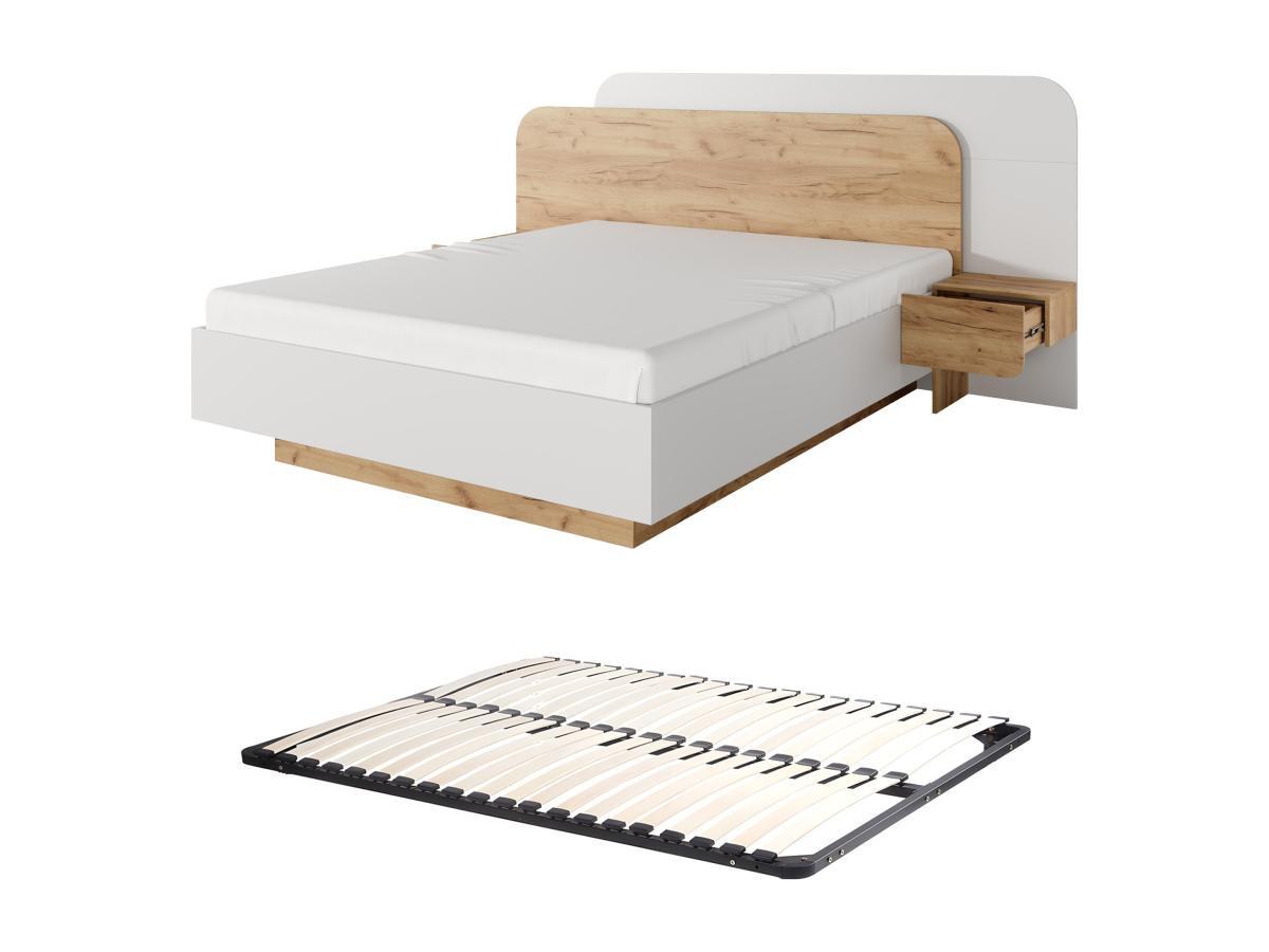 Vente-unique Letto con comodini 160 x 200 cm Con LED  Naturale e Bianco + Rete  - DESADO  