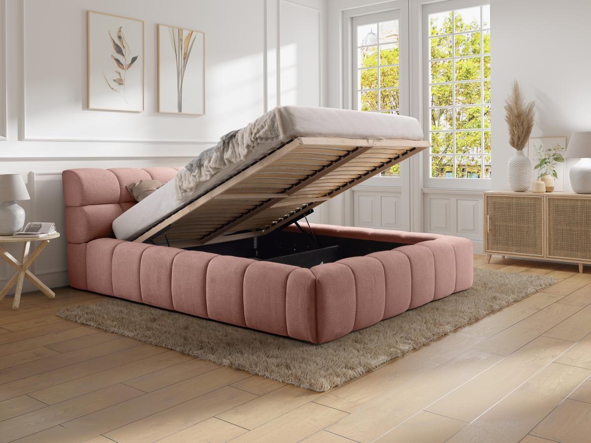 PASCAL MORABITO Lit coffre 180 x 200 cm - Tissu - Rose + Matelas - FORVIK de Pascal Morabito  