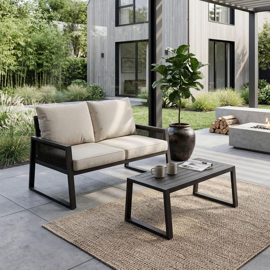 Tectake Aluminium Garten-Lounge Set Captive im Rope-Design 7 cm Sitzpolster, dicke Rückenkissen  