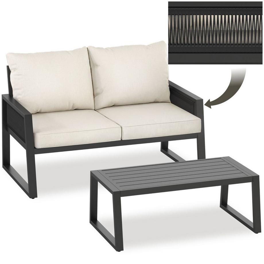 Aluminium Garten-Lounge Set Captive im Rope-Design 7 cm Sitzpolster, dicke Rückenkissen