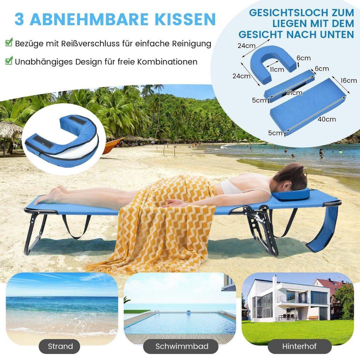 Northix Chaise longue de plage pliante avec ouverture pour le visage bleu  