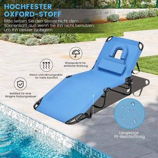 Northix Chaise longue de plage pliante avec ouverture pour le visage bleu  