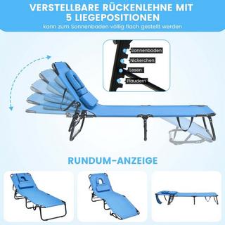 Northix Chaise longue de plage pliante avec ouverture pour le visage bleu  