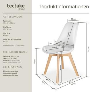 Tectake Set Esszimmerstuhl Frederikke Scandi-Design gepolsterte Sitzfläche, ergonomische Form  