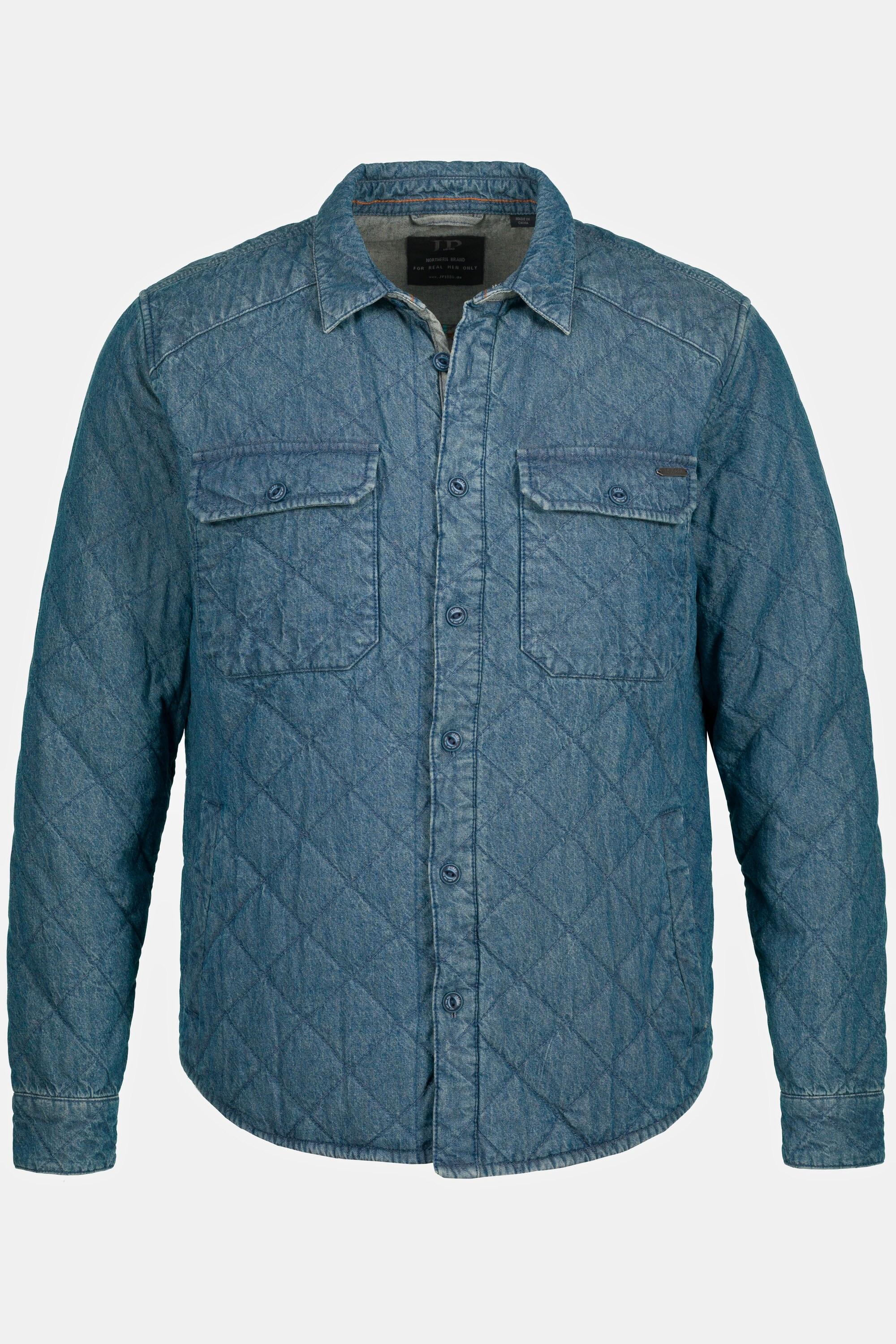 JP1880  Camicia trapuntata in denim con stile vintage e colletto ad apertura inglese da indossare sopra altri indumenti 